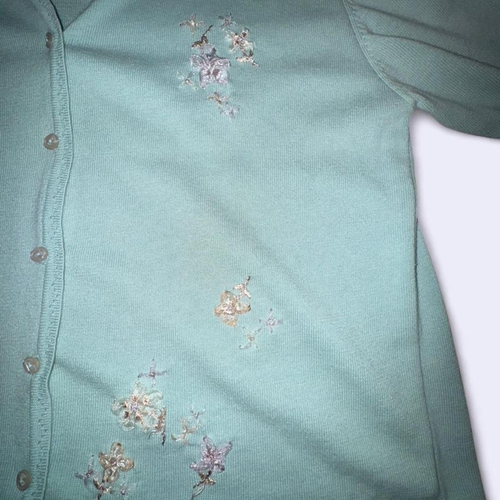 Napa Studio Mint Green Floral Embroidered Cardigan Sweater - Picture 5 of 5